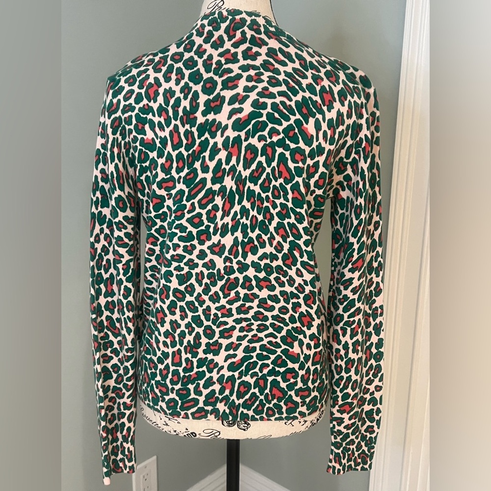 NWT Brooks Brothers Green and Pink Leopard Print Cardigan | Size S - Picture 6 of 12